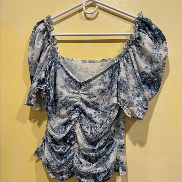 SHEIN Blue and White Ruched Blouse - Picture 11 of 13